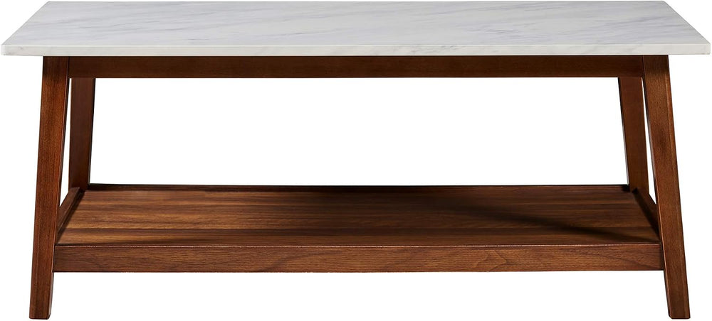 Teamson Home Kingston Wooden Coffee Table with Storage and Marble-Look Top fo...