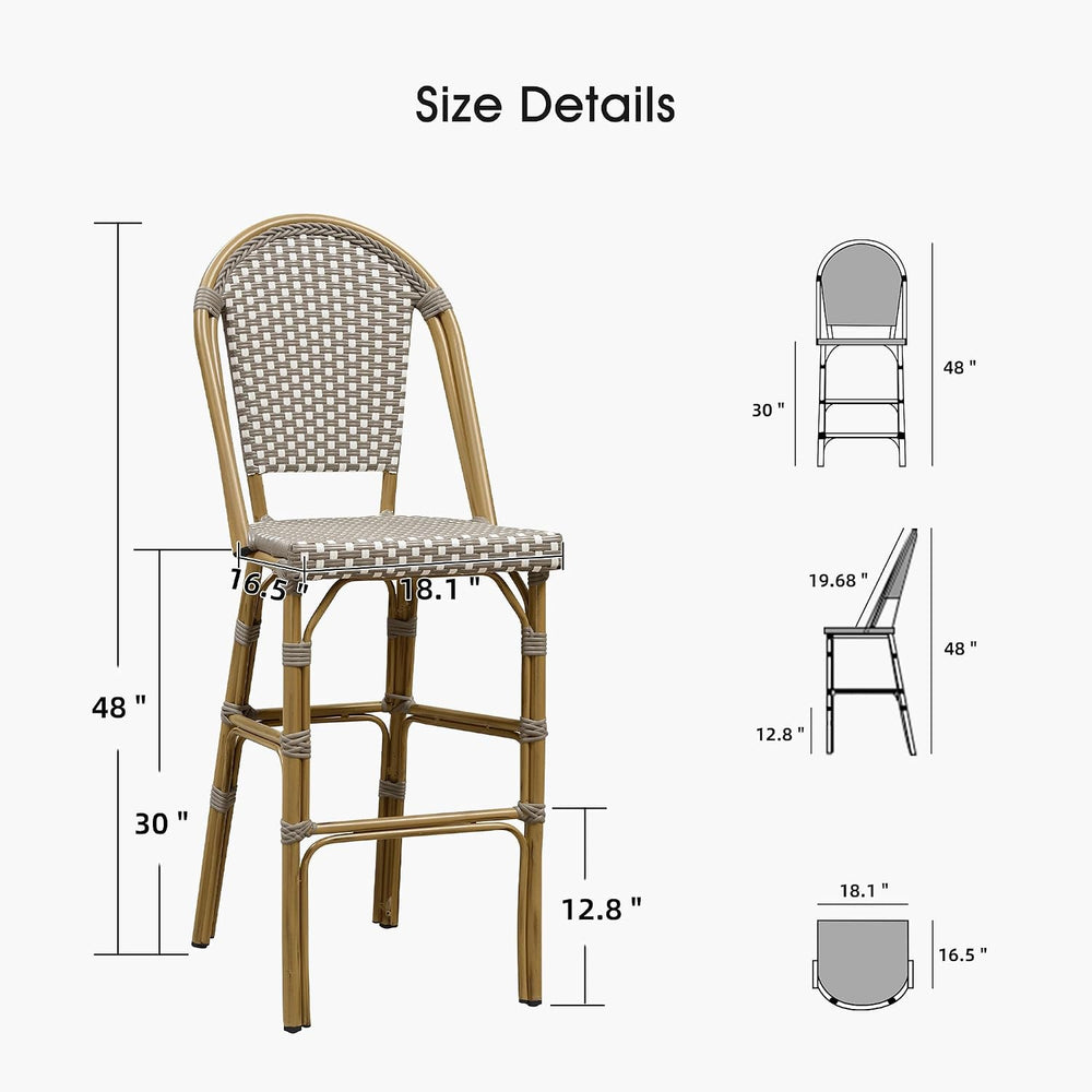 PURPLE LEAF Bar Stools French Bistro Rattan 30" Set of 4 Kitchen, Grey