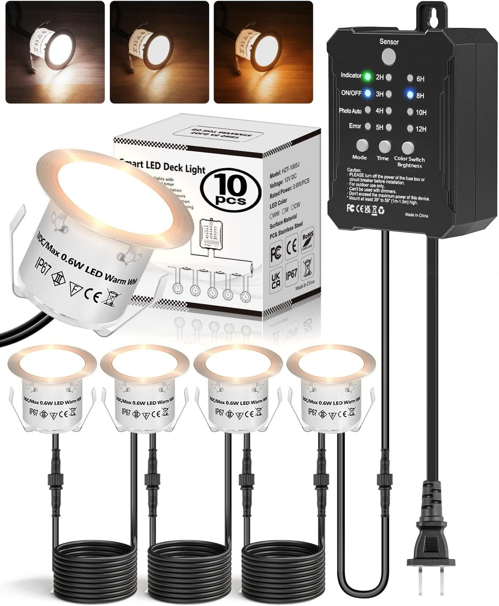 HIBOITEC Low Voltage Deck Lights Kit 3CCT 2700K-5000K with Transformer 10Pc