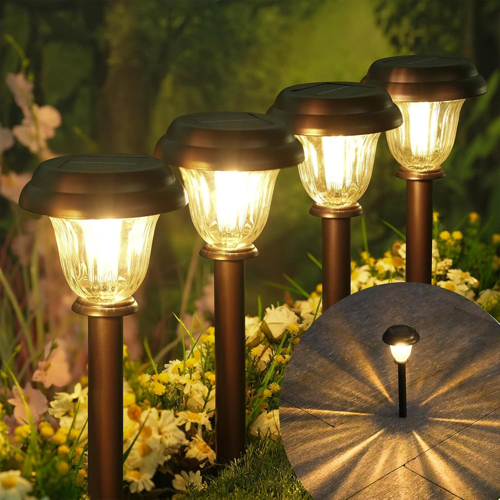 DERAYSION 8 Pack Solar Lights Outdoor, Stainless Steel Glass Solar Pathway Li...