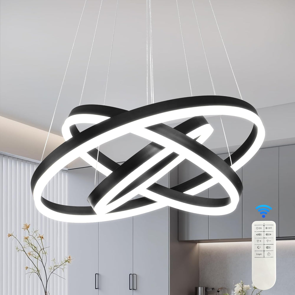 Modern Led Chandelier 3 Rings Black Pendant Lights Dimmable Chandeliers Color...