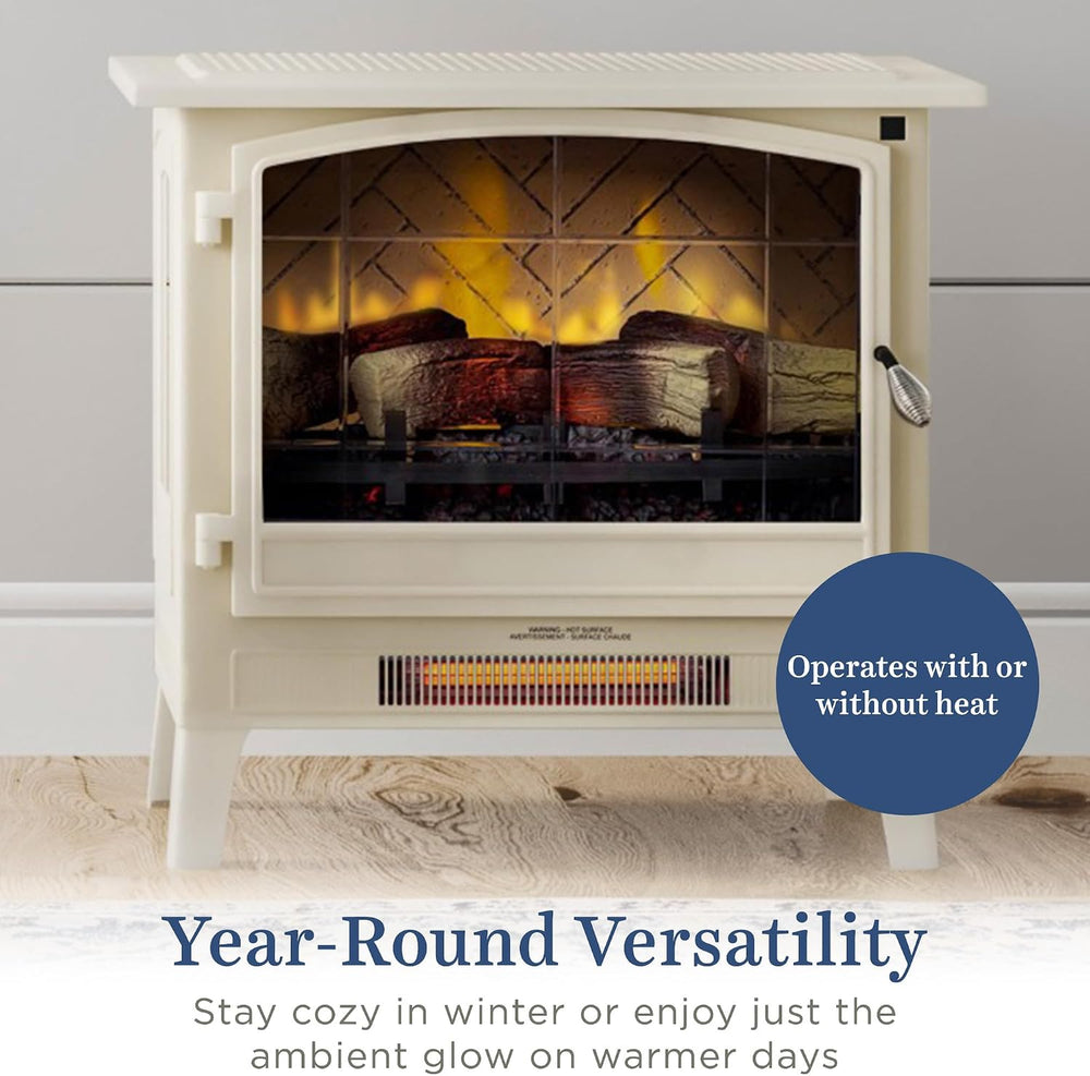 Country Living Infrared Freestanding Electric Fireplace Stove Heater in Cream...