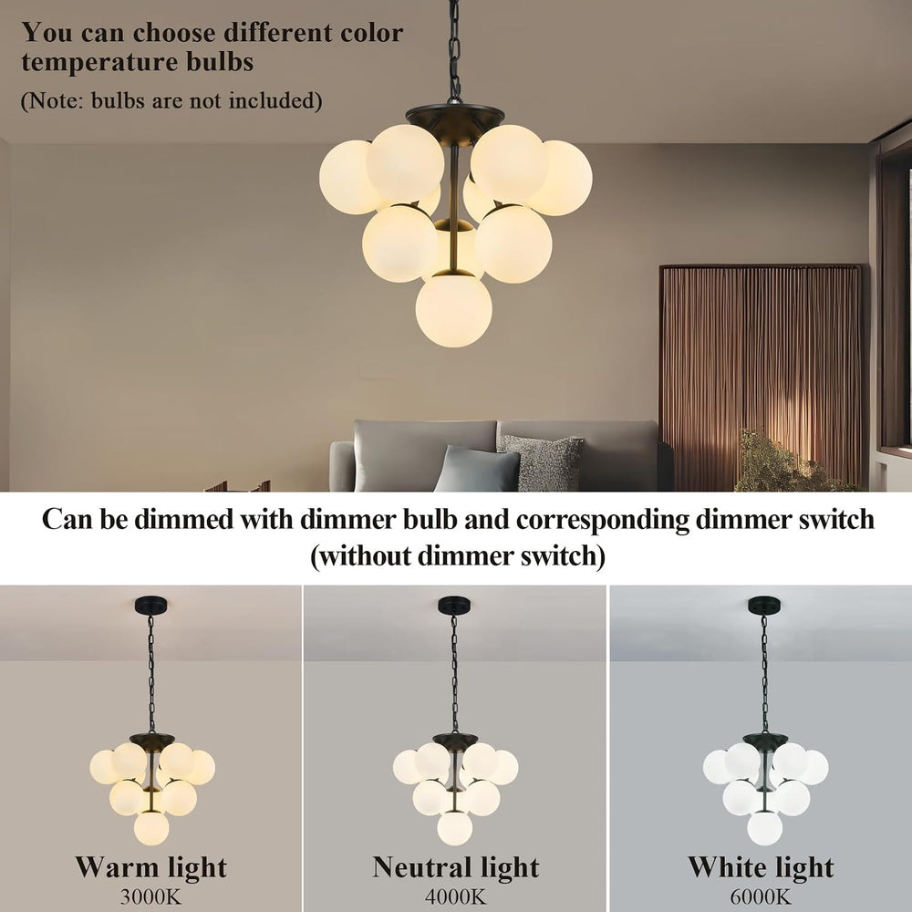 10 Lights Globe Pendant Light Mid Century Pendant Lighting Modern Black Sputn...