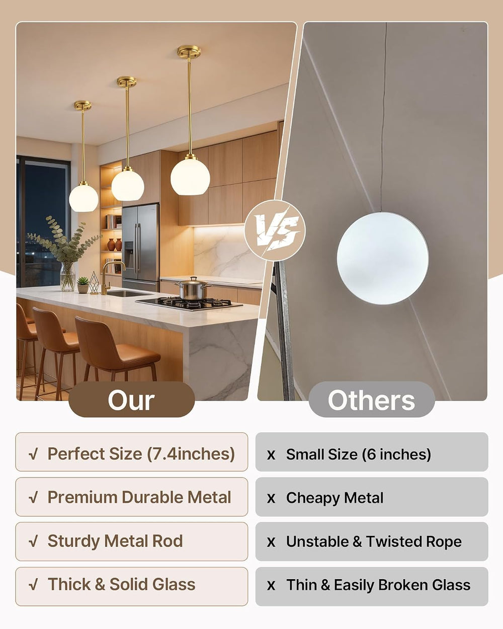 Majade 7.4" Globe Pendant Lights Mid Century Modern Kitchen Island Penda...