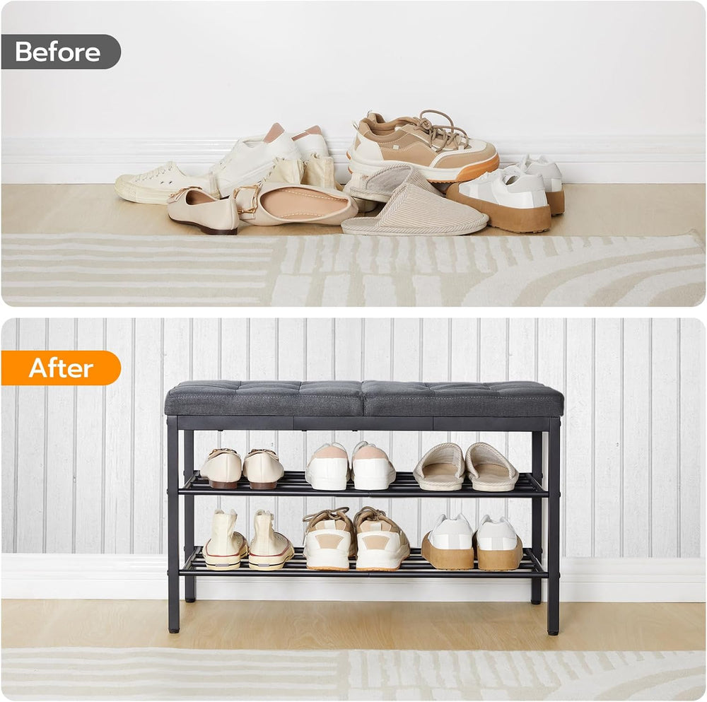 HOOBRO Shoe Bench, Storage Bench with Cushion, Entryway Bench Shoe Shelf with...