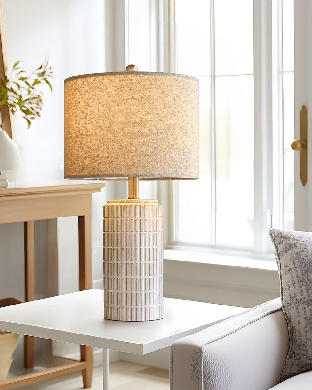PoKat 23'' Bedside Table Lamp for Bedroom Nightstands, Modern Ceramic...