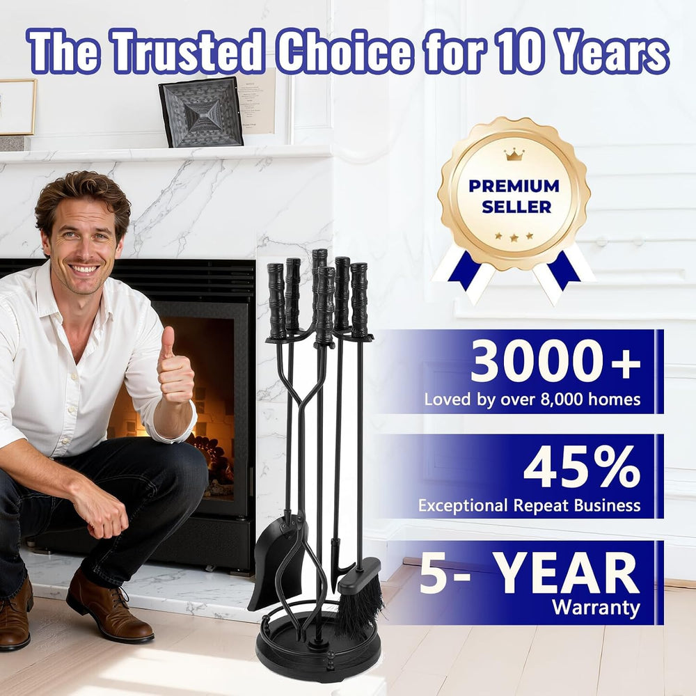 AMAGABELI Garden & Home 5 Pieces Fireplace Tools Sets Wrought Iron Indoor...
