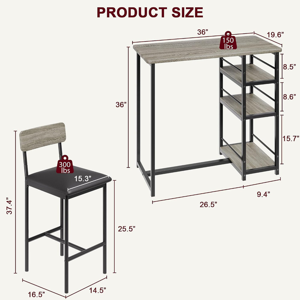 CABIHOME Dining Table Set for 2, Kitchen Table and Upholstered Chairs for 2, ...