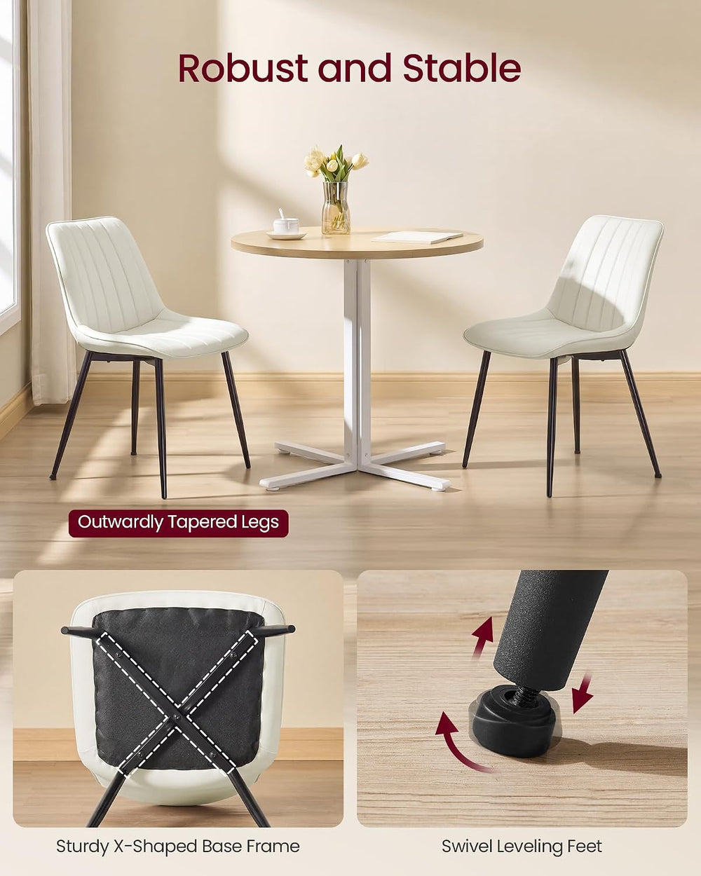 VASAGLE Dining Chairs Set of 2, Upholstered Kitchen Chairs, PU Leather