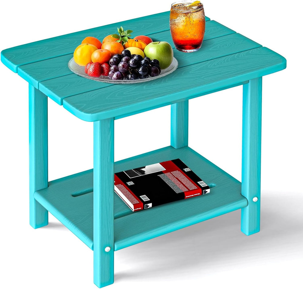 nevilywood 2-Tier Outdoor Side Table, HDPE Patio End Table, Aruba Blue