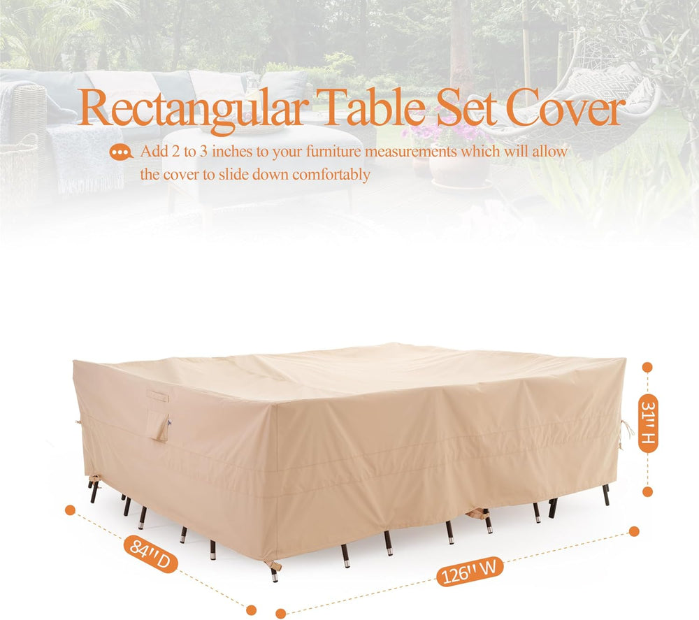 WJ-X3 Large Rectangular Outdoor Table Cover, Waterproof, 126x84x31, Beige