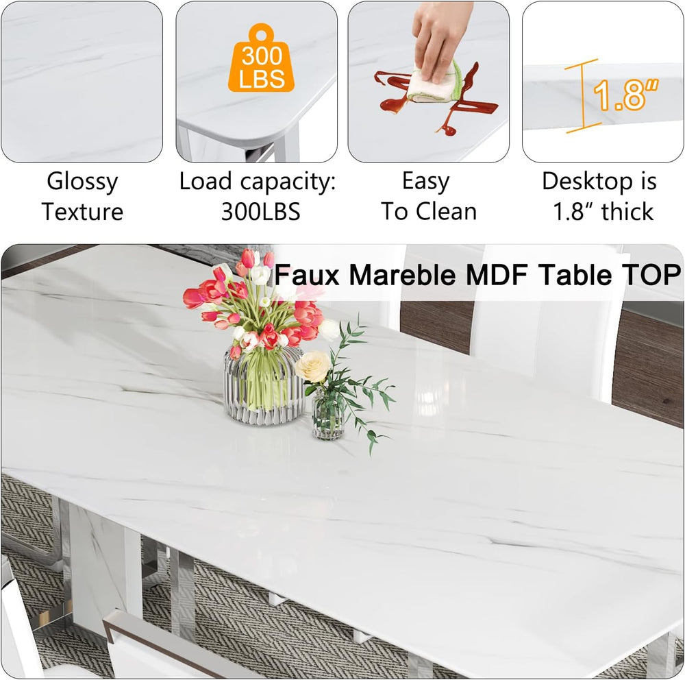 79 Inch Faux Marble Dining Table, White Rectangular Kitchen Dining Table, 1.8...