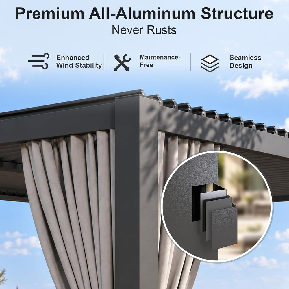 Aoxun Louvered Pergola 12x14 All-Aluminum, Waterproof Curtains and Netting