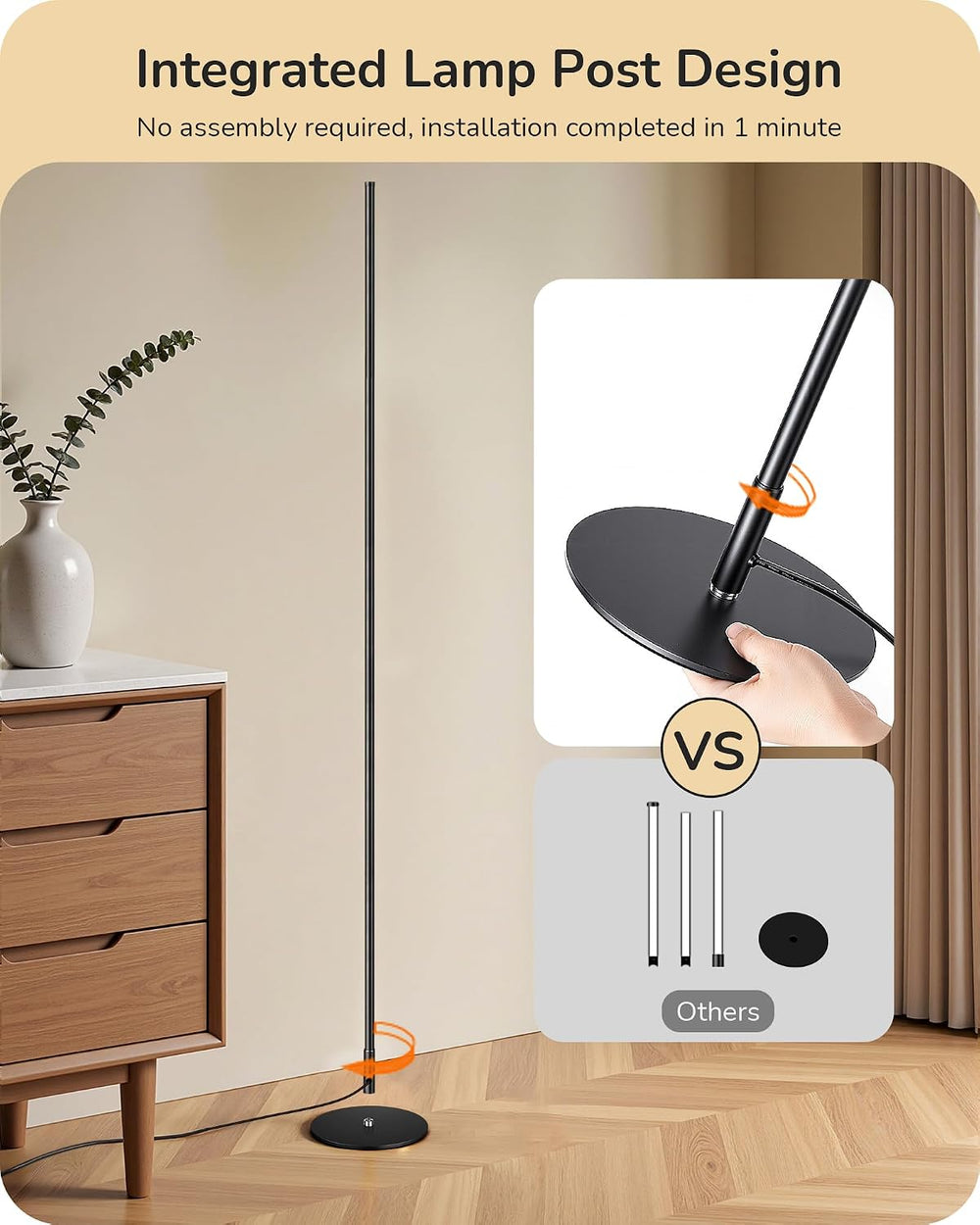 EDISHINE 57.5" Floor Lamp with Remote & Foot Switch, Dimmable & ...