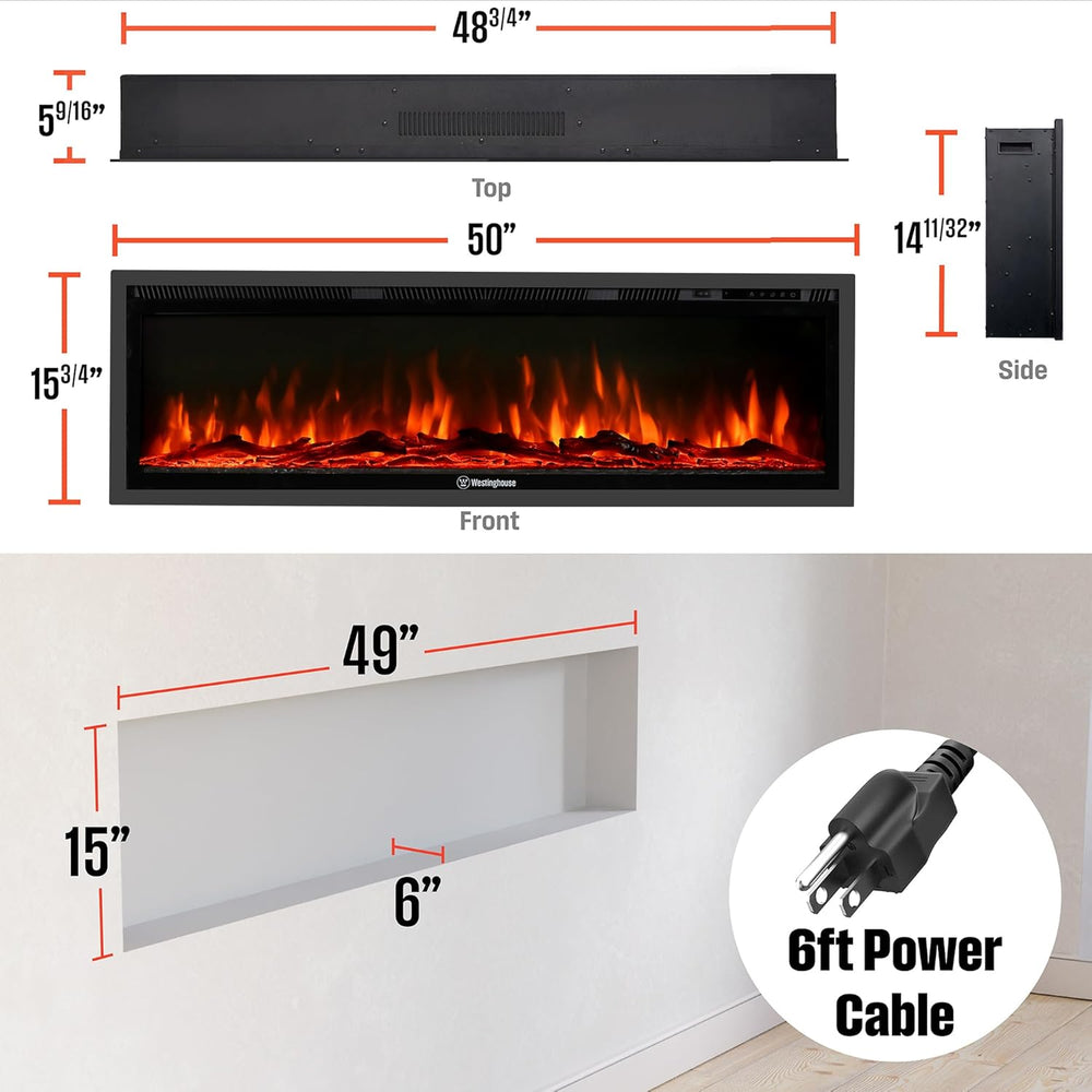 Westinghouse 50 Inch Electric Fireplace Heater, Compatible with Alexa & G...