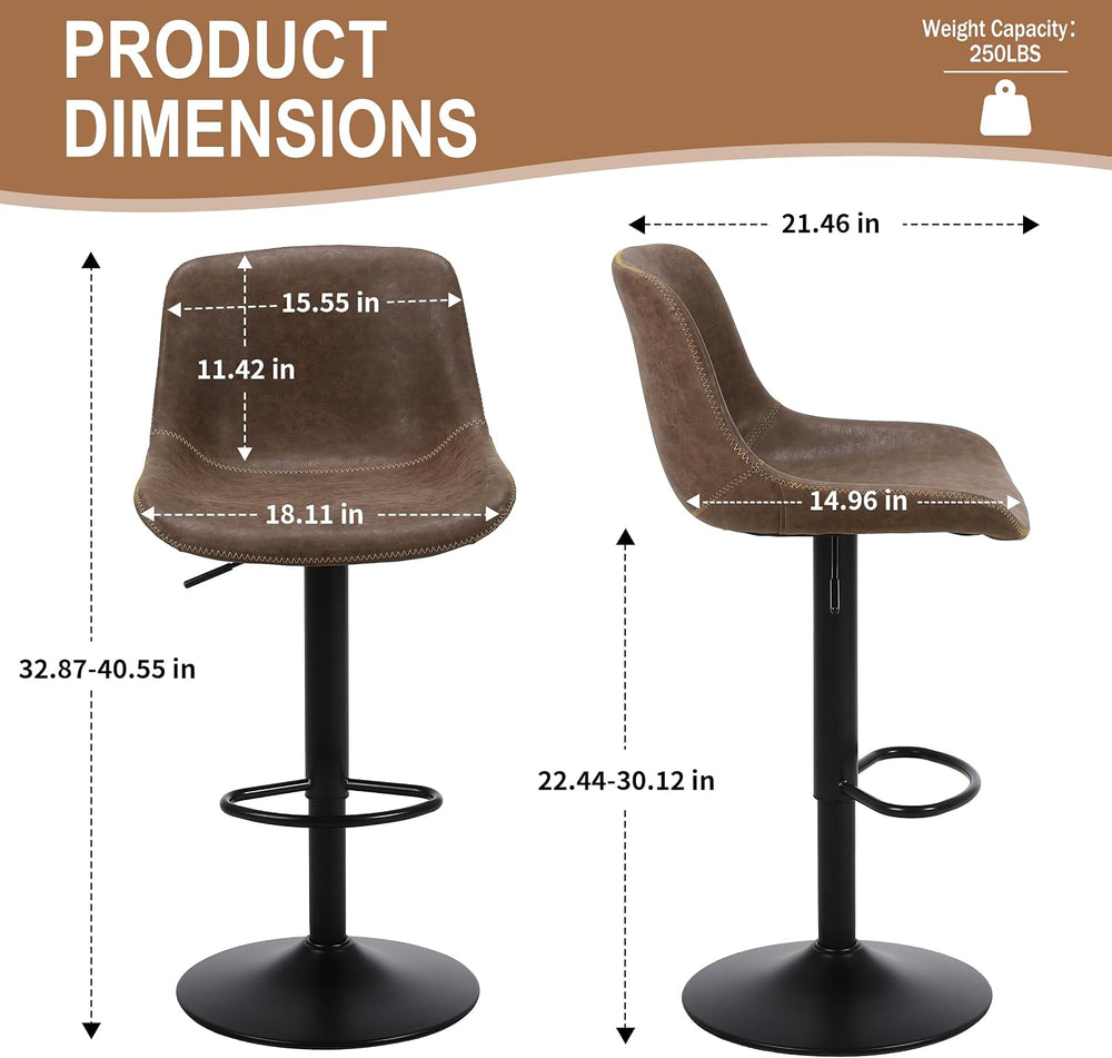 Bar Stools, Swivel Counter Height Barstools with Back, Adjustable Modern Bar ...