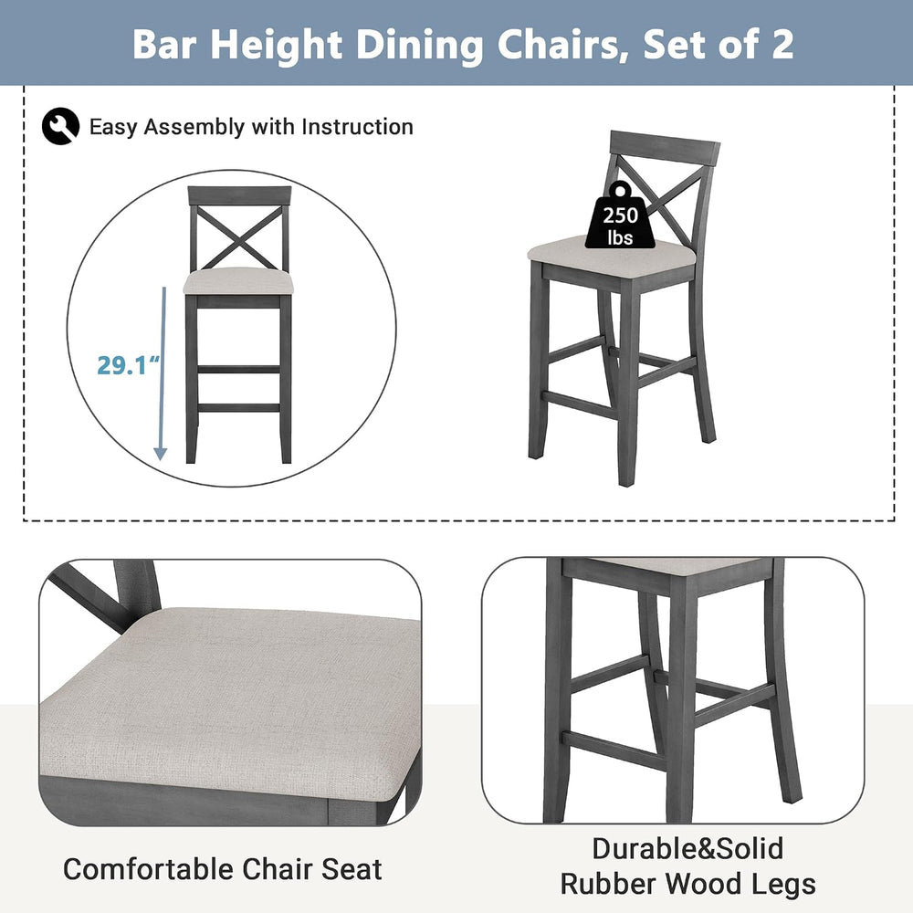 LUMISOL 3 Piece Pub Table and Chair Set, Small Bar Height Kitchen Table and C...