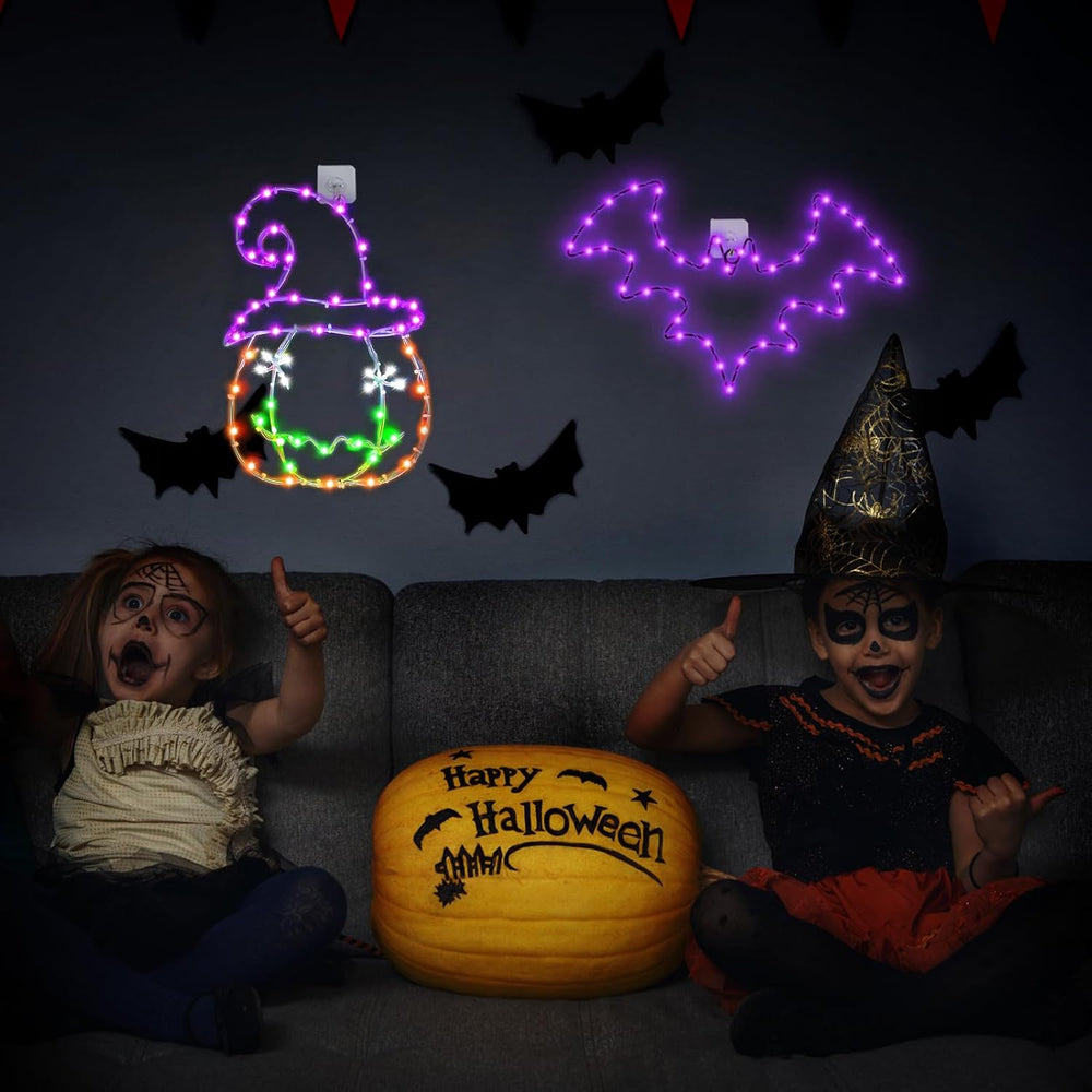 Halloween Window Lights, 2 Pack LED Waterproof Timer Indoor Decor