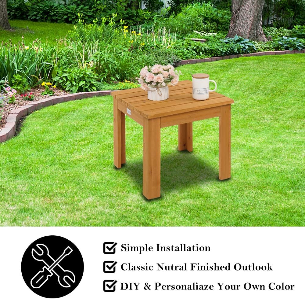 VINGLI Outdoor Wooden Side Table, Square Patio Side Table, Small Outdoor Tabl...