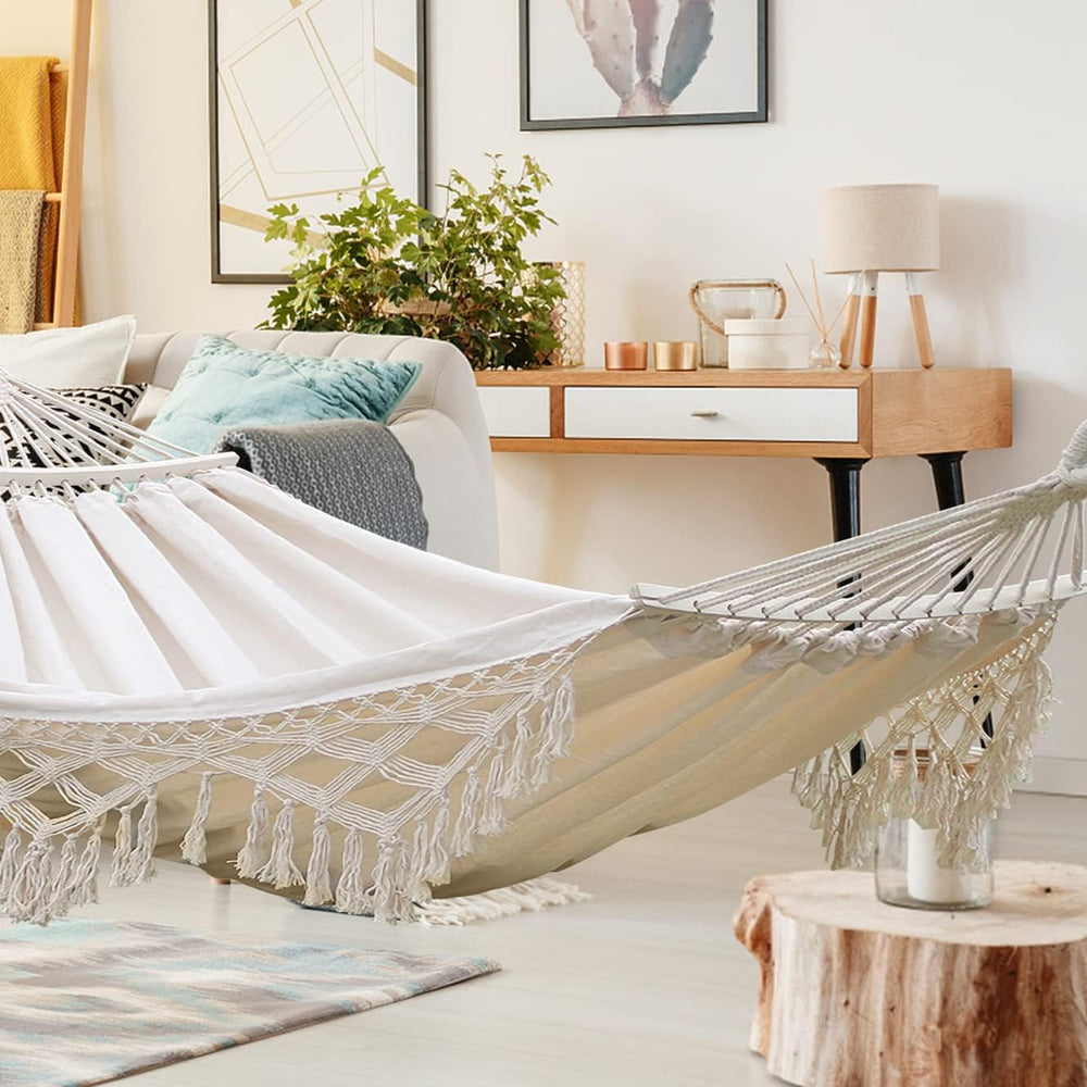 MOSFiATA Backyard Hammock with Tassels Max 500lbs Canvas Fabric Bohemian Styl...