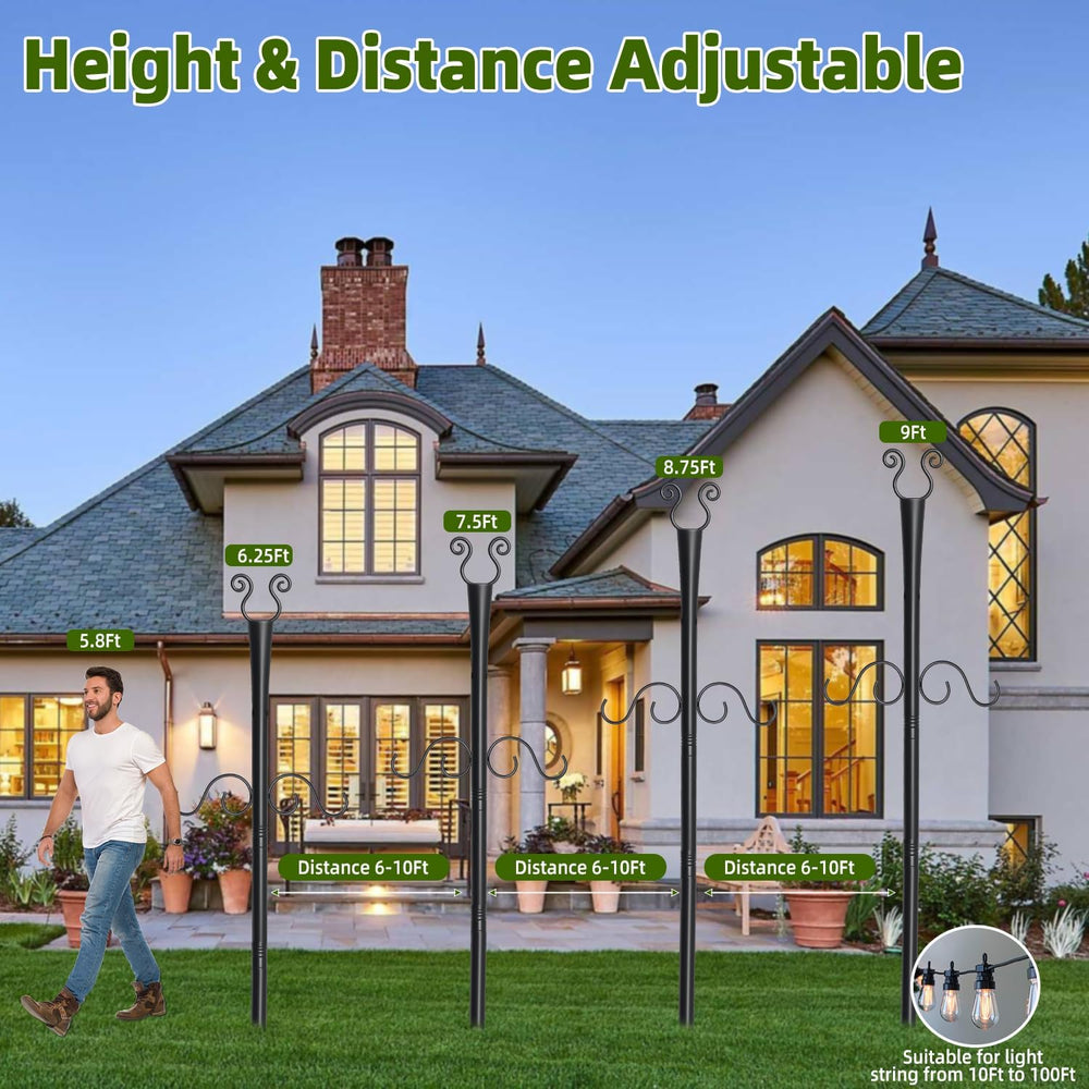 2 Pack Outdoor Patio Light Poles for String Lights, 10Ft Heavy Duty Metal Str...