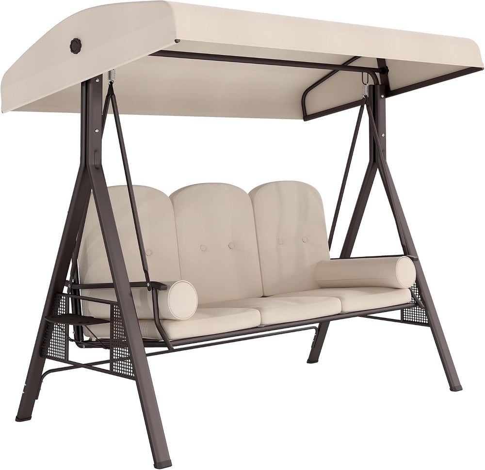 Outsunny 3-Seat Patio Swing Chair Adjustable Canopy Beige