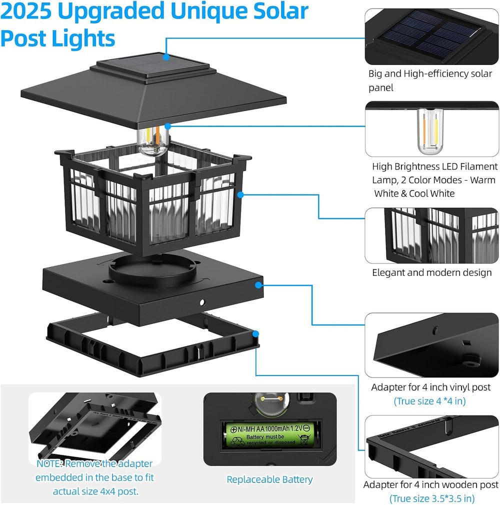 EXCMARK 4x4 Solar Post Cap Lights, Classic Black, 8 Pack, Warm & Cool White