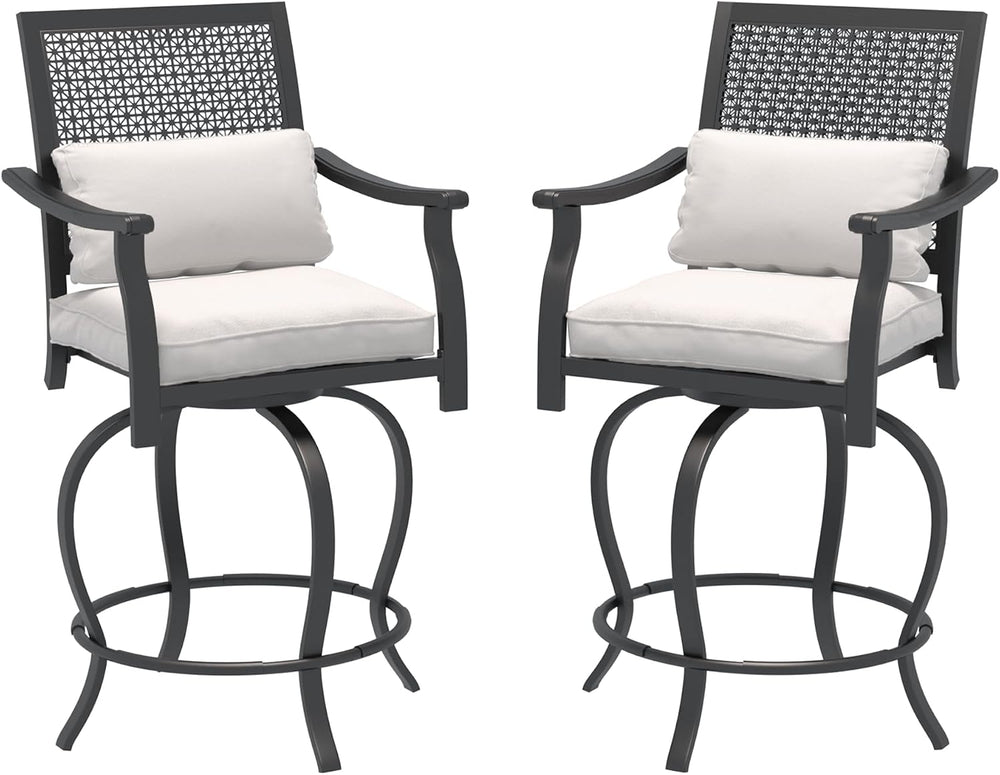 AECOJOY Outdoor Swivel Bar Stools Set of 2, Patio Bar Height Outdoor Chairs w...