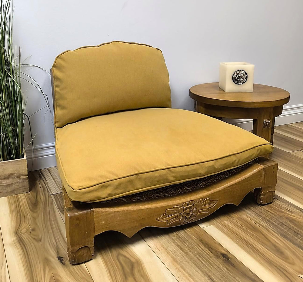 Handcrafted Wooden Meditation Chair with Woven Seagrass Seat, 30 x 28 x 18 in...