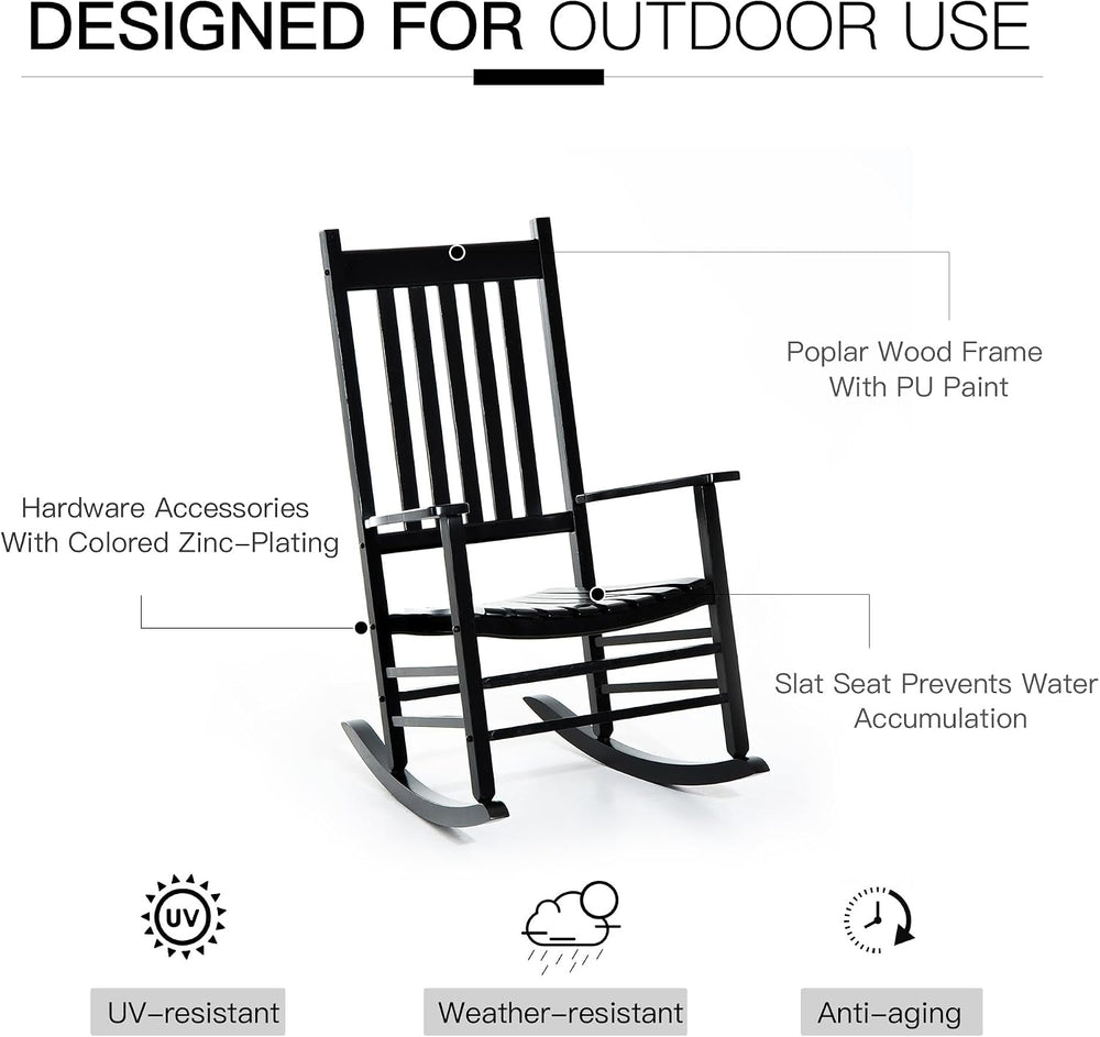 Outsunny Outdoor Rocking Chair High Density Wooden Rockers Black