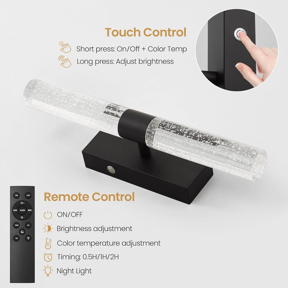 Battery Operated Wall Sconces Set of 2, 12000mAh Black Rechargeable Wall Ligh...