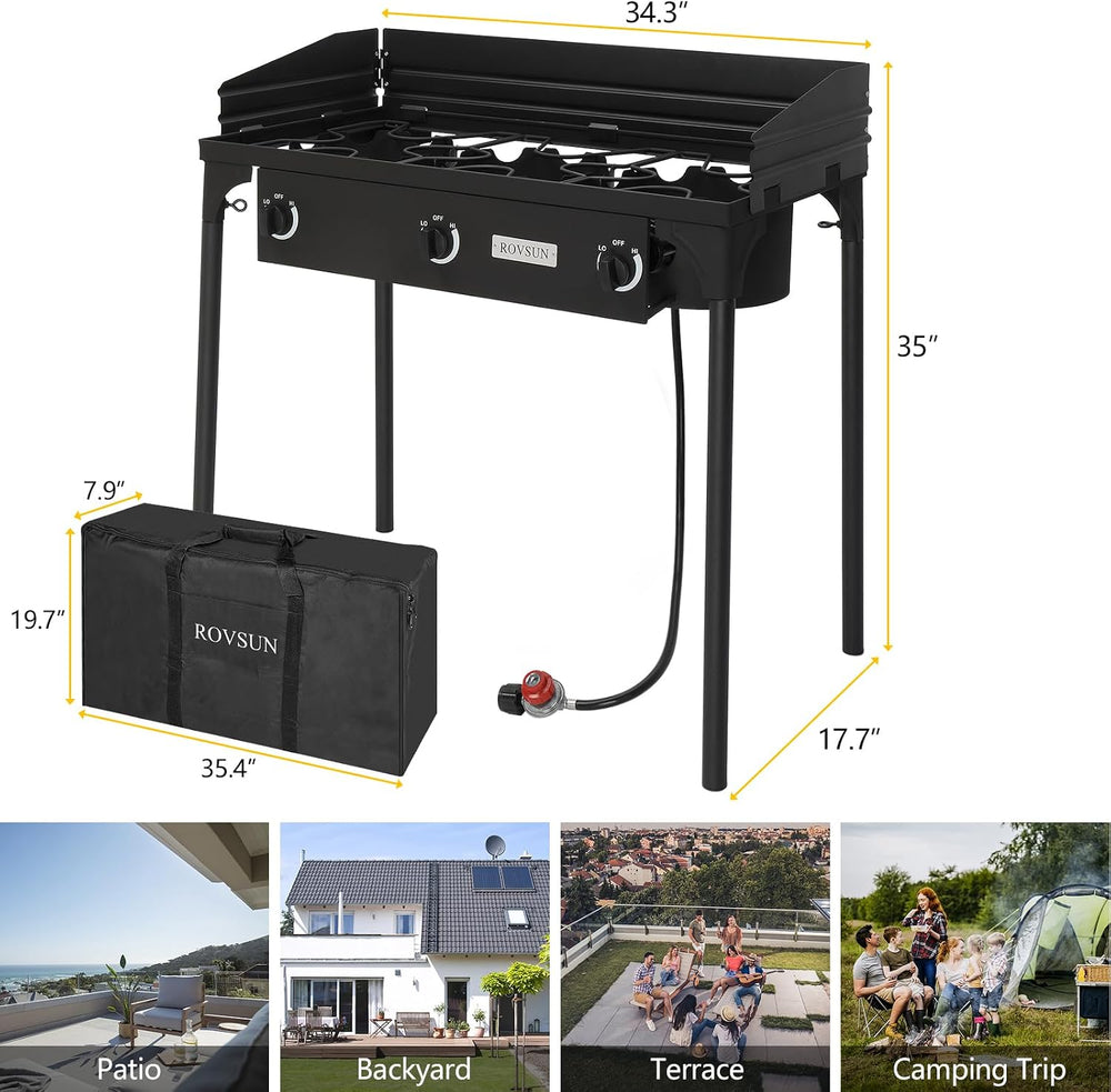 ROVSUN 3 Burner Outdoor Propane Gas Stove with Windpanel, Carrying Bag & ...