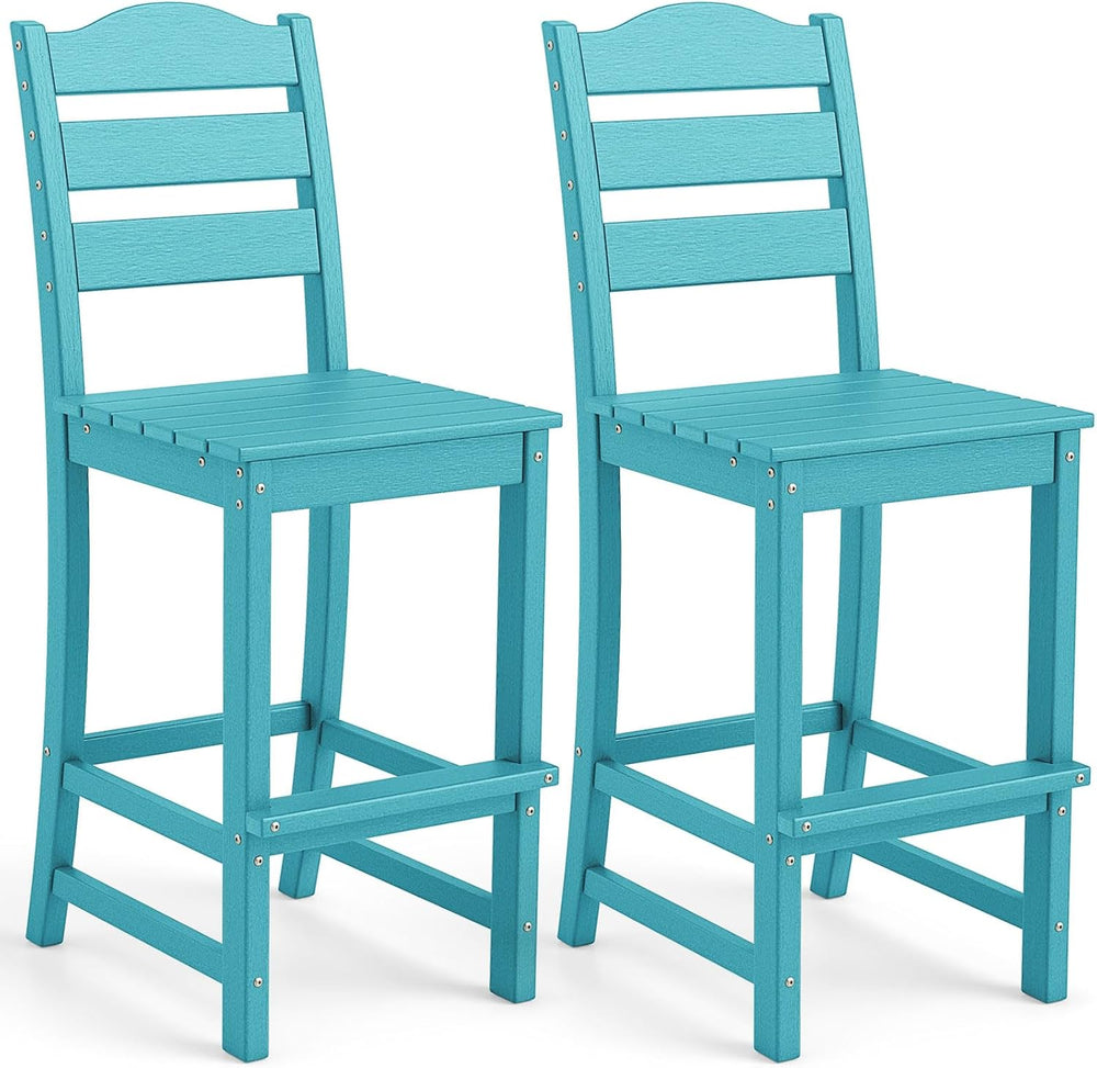 Tangkula Patio HDPE Barstool, Outdoor High Top Bar Chair w/Backrest & Foo...
