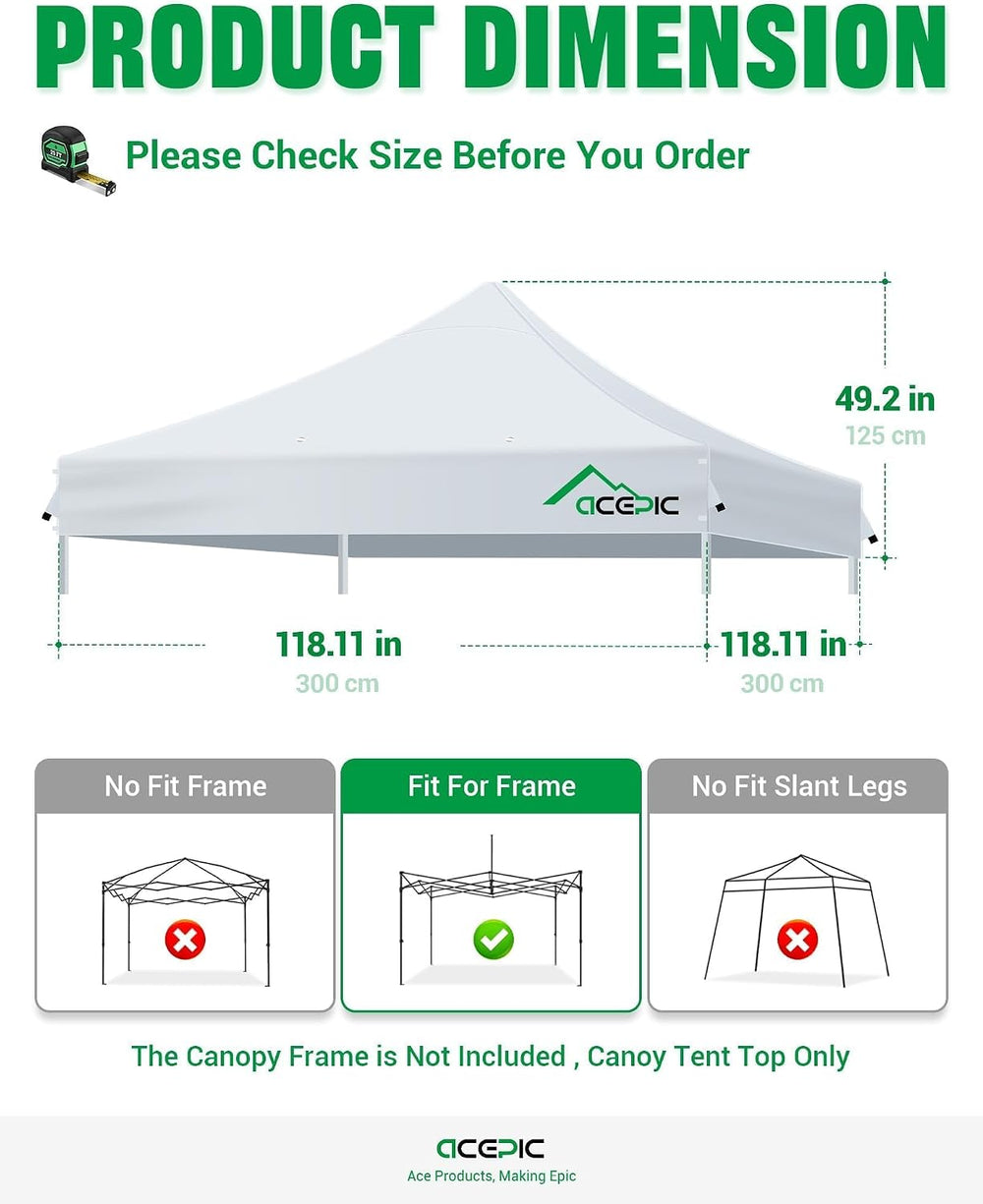 ACEPIC Heavy Duty 10x10 Peak Pole Canopy Replacement Top (Black, Top Only)