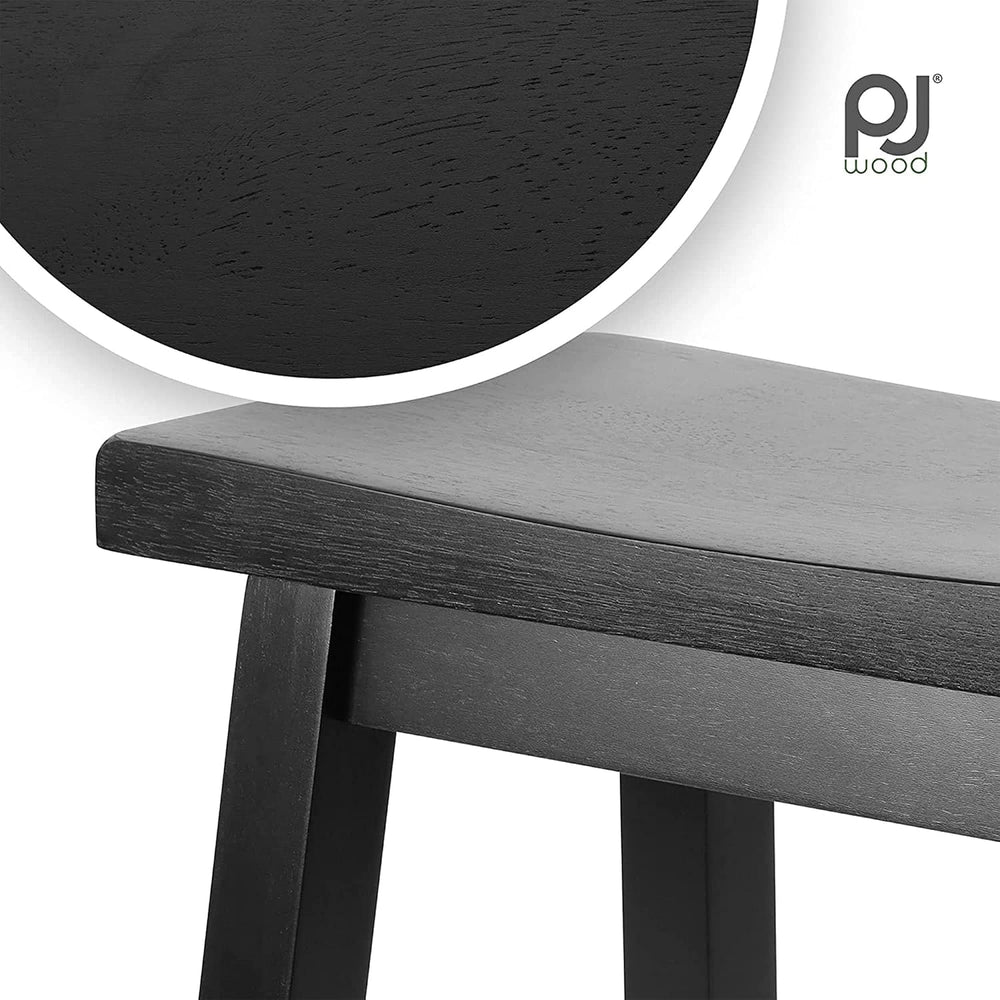 PJ Wood - 24 in Saddle Bar Stool - Black Wooden Barstool