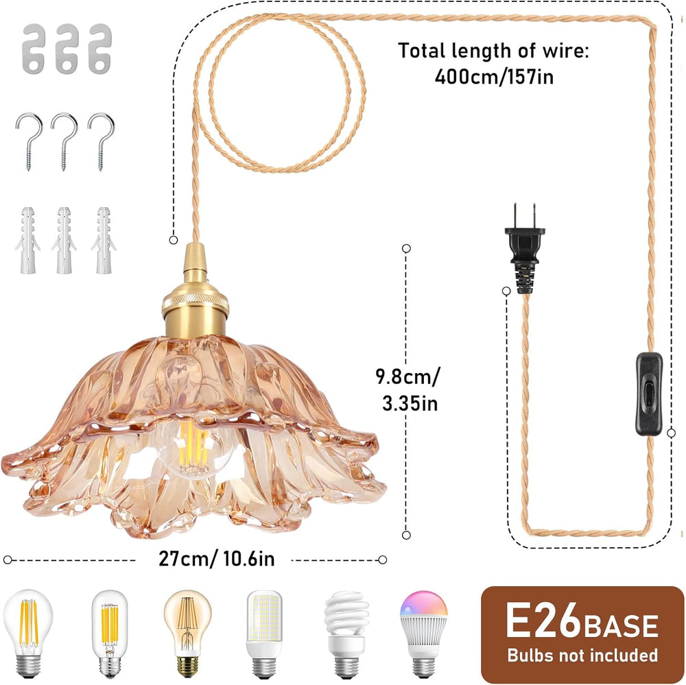 Plug in Pendant Light Fixtures,Hanging Light Fixture Amber Glass Pendant Ligh...
