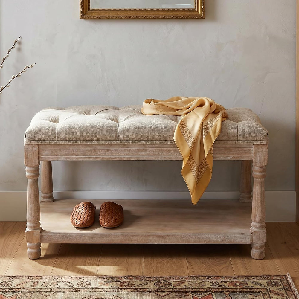 chairus Storage Bench 31.5" W Button Tufted Small Entryway Bench with Wo...