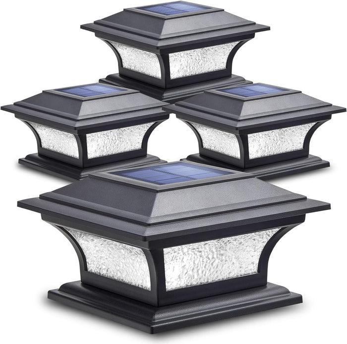 SIEDiNLAR Solar Post Lights Outdoor Glass, 2 Modes 4 Pack Black, Warm/White