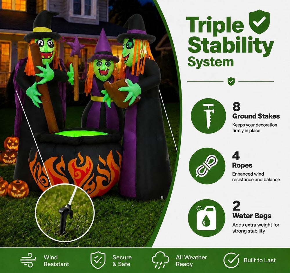 6 FT Halloween Inflatables 3 Witches Around Cauldron Outdoor Decorations, Sca...