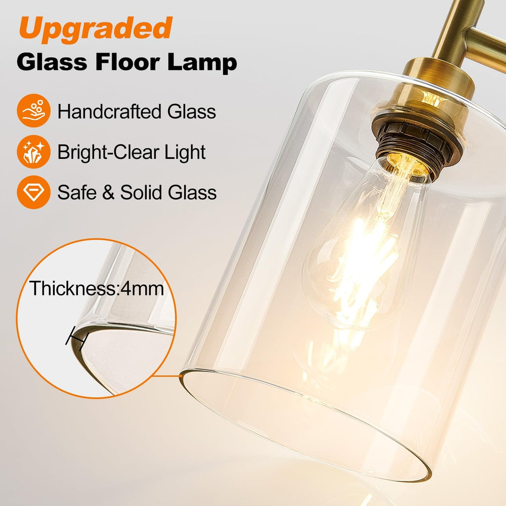 【Upgraded】 Dimmable Floor Lamp for Living Room with Clear Glass Lampshade, Br...
