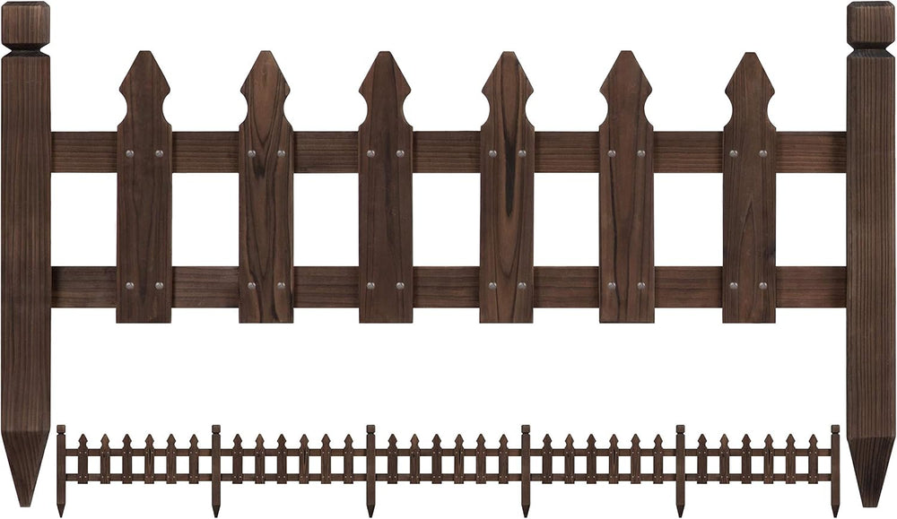 Yaheetech 177.5in Wooden Picket Fence Panels for Garden Beds,Dark Brown
