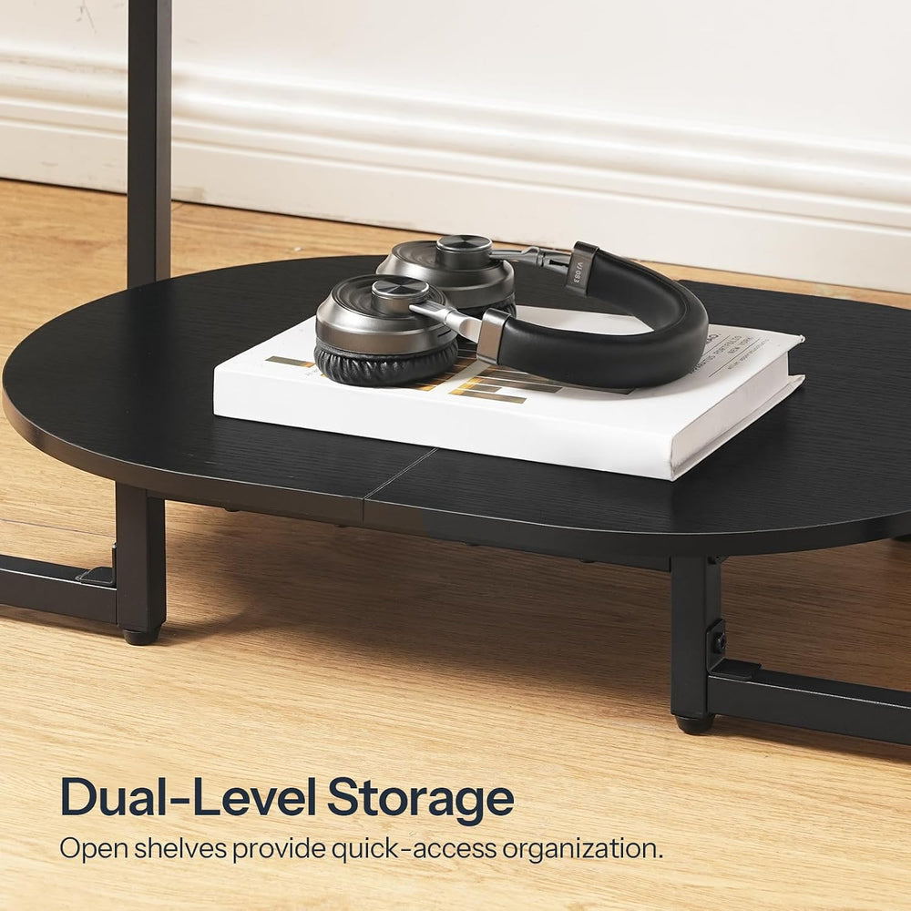 HOOBRO Coffee Table for Living Room, Oval Small Coffee Table with 2-Tier Open...