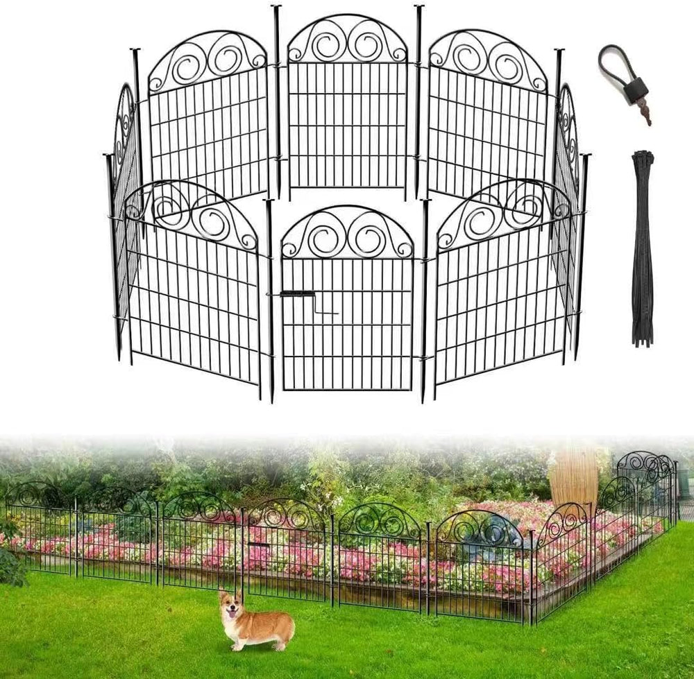 Getlay Tall Garden Fence Animal Barrier with Gate, 32 in(H) 8 Panels Garden F...
