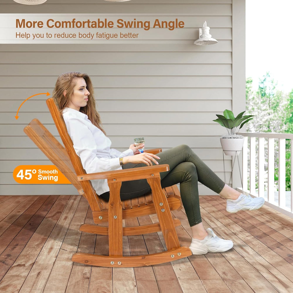 VINGLI Wooden Rocking Chair, Patio Rocker with Higher Backrest, Heavy Duty 60...