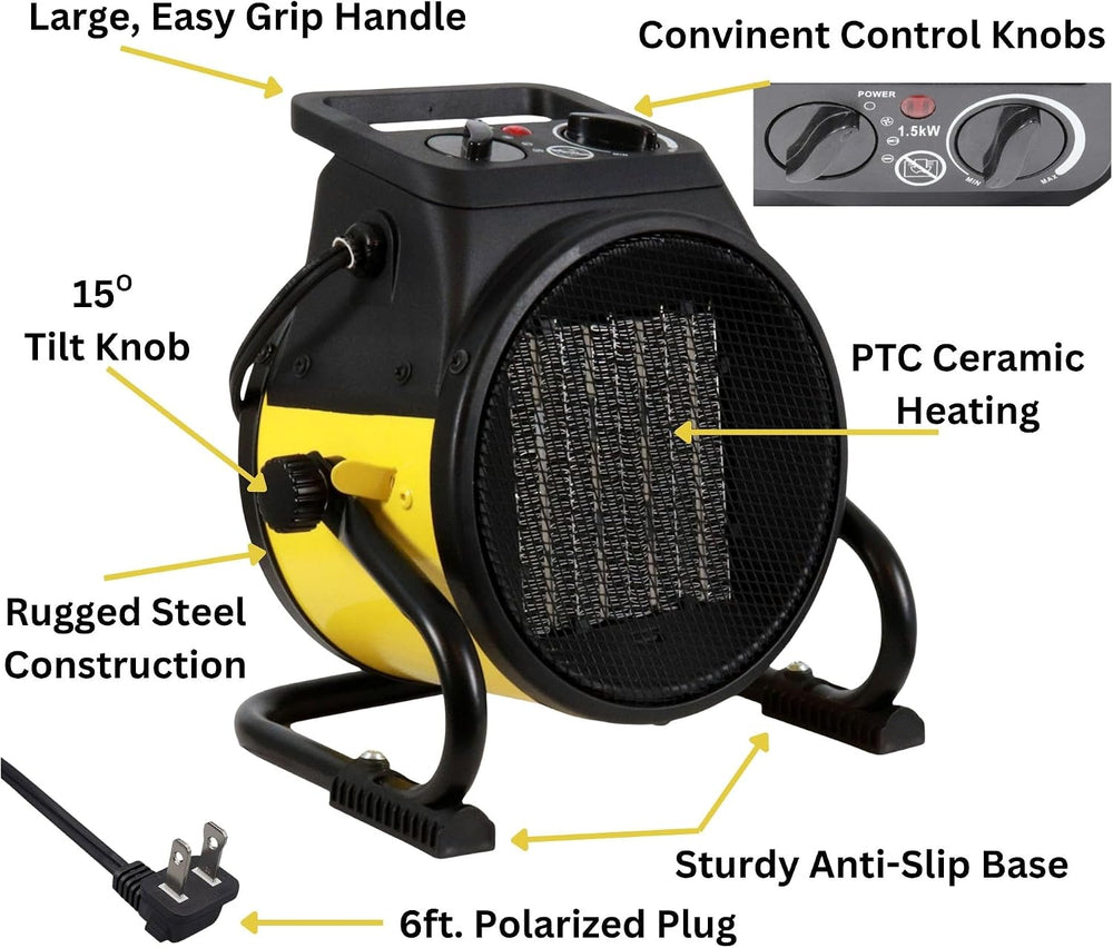 Dura Heat EUH1465 Electric Forced Air Heater with Pivoting Base 5,120 BTU, Ye...