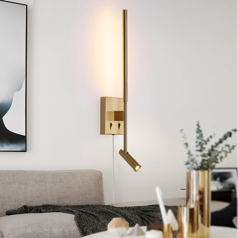 Modern Plug in Wall Sconce Indoor Ambient Lighting for Bedroom, Gold LED Wall...