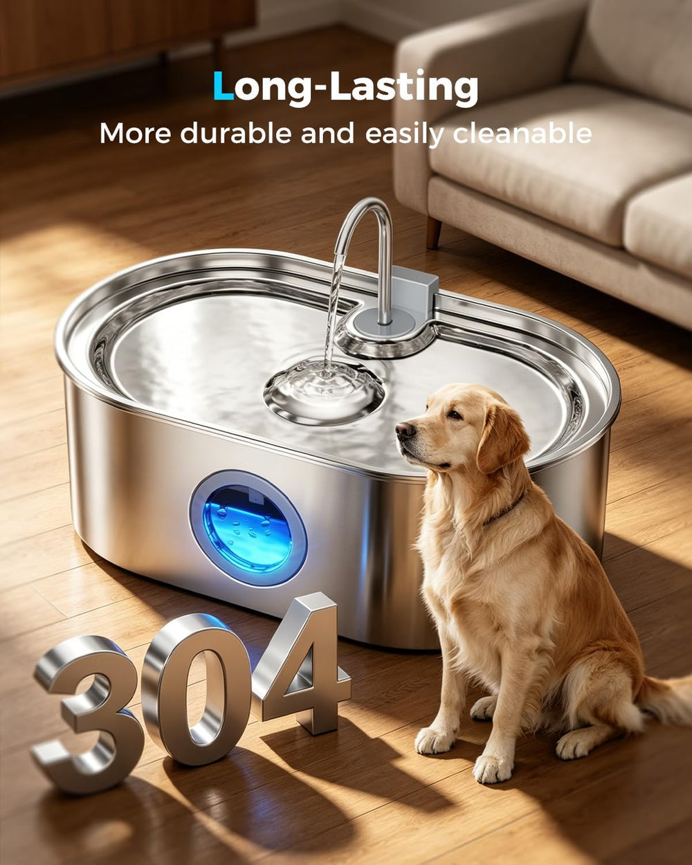 4.2Gal Extra Large Dog Water Fountain, 16L Stainless Steel Pet Water Fountain...