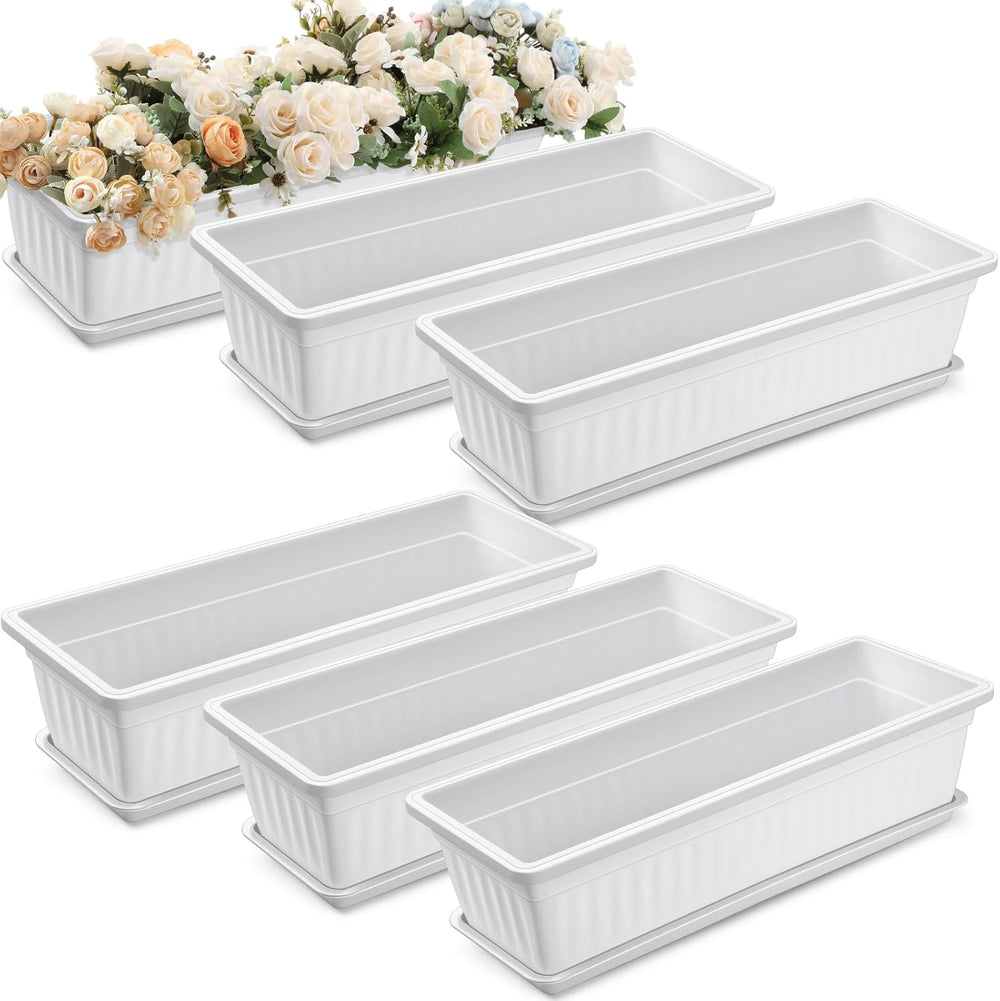 FillTouch 6 Pack Window Flower Box Planter White Rectangle Planter, 23 Inch