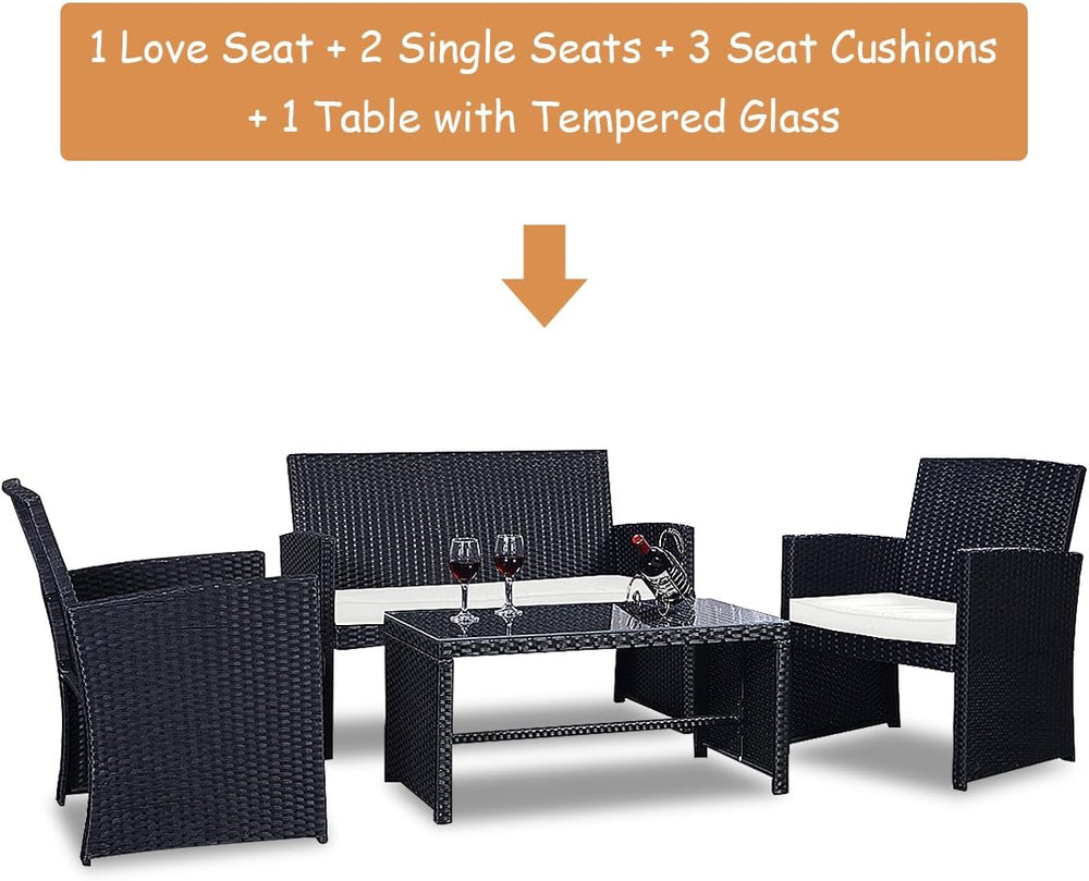 Goplus 4-Piece Rattan Patio Furniture Set, Outdoor Wicker Conversation Sofa w...