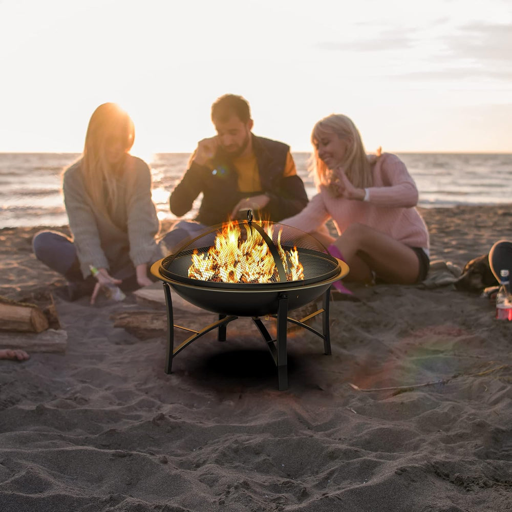 Fire Beauty Wood Burning Fire Pit, 2-in-1 BBQ Grill for Backyard Camping